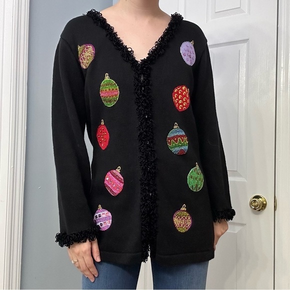 Storybook Knits Cardigan Sweater Vintage Ugly Christmas Party Ornament Size M - Picture 6 of 6